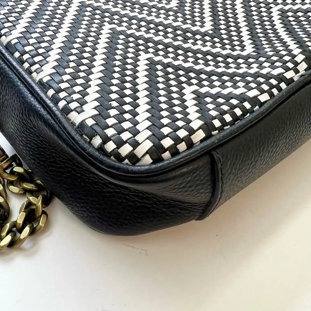 Michael Kors Ginny Camera Crossbody Bag Woven Intrecciato Chevron Leather Navy